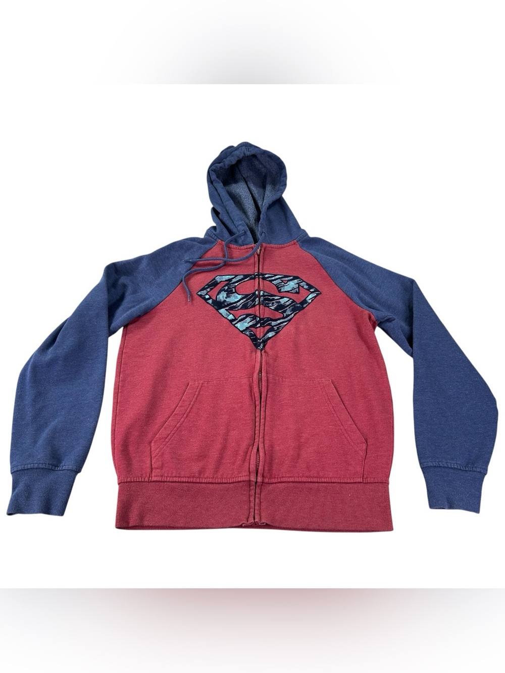 Superman DC Comics Full Zip Hoodie Men’s S Red Navy S-Shield Graphic Superhero